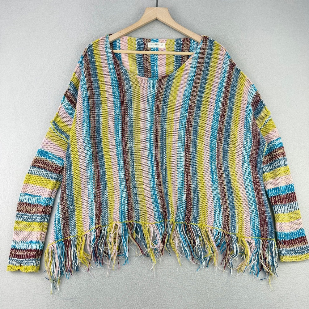 Natural Life Striped Fringe Sweater Women S/M Rainbow Boho‎ Knit Pullover